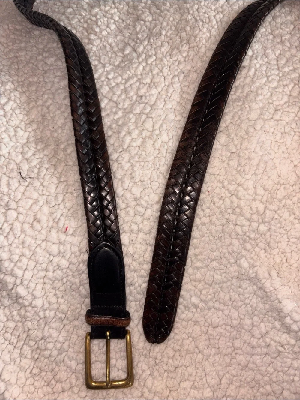 Vintage Black Braided Leather Belt Solid Brass Buckle Classic Preppy Size 42